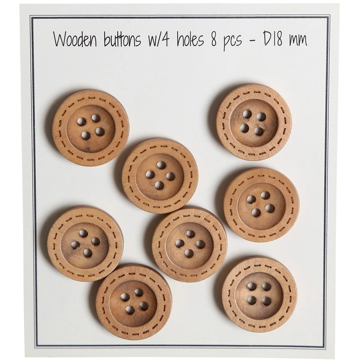 Guziki drewniane - Round Groove - wzór przypominający szew - 8 sztuk